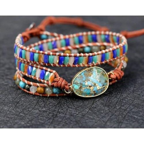 2021 Unique Mixed Natural Stones Charm 3 Strands Wrap Bracelets lovers Handmade Boho jewelry friendship Gift drop shipping