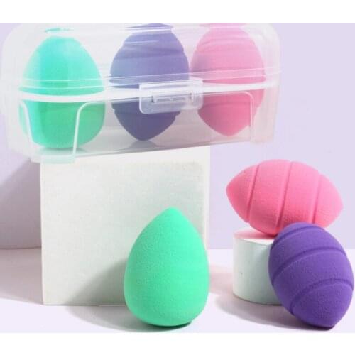 3pcs Powder Puff Wet Dry Beauty Egg Without Powder Cushion Cute Makeup Tool Solid Color Portable Drop Shape Send Storage Box