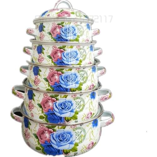 5 Pots Casserole Porcelain Enameled Cooking Pots Set Cookware Set Kitchen Appliances