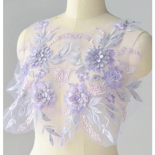 Free shipping 3D Flower Beaded Lace Flower Embroidered Piece Patch Applique DIY Wedding Dress Headwear Accessories RS1412