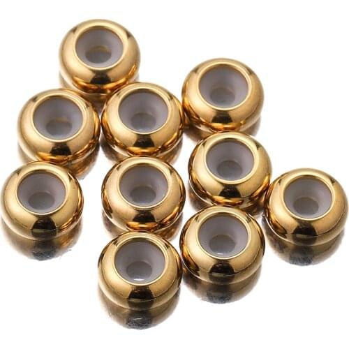 10pcs Lot 4 6 8 10mm Gold Stainless Steel Silicone Spacer Stop Beads for Diy Jewelry Making Supplies Big Hole Bead Wholesale