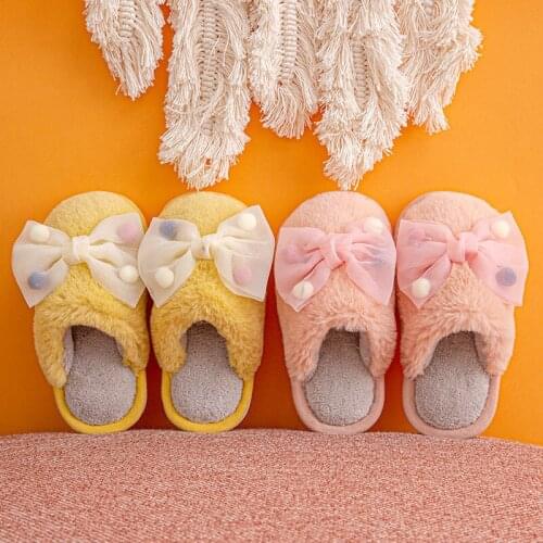 Childrens Cotton Slippers Autumn and Winter Womens Shoes Princess Girls Parent-Child Shoes Slippers Bowtie Childrens Shoes