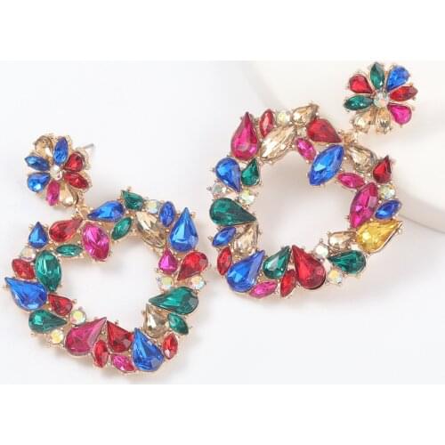 Dvacaman 2021 Fashion Colorful Full Rhinestone Flower Heart Drop Dangle Earrings Women High Quality Crystal Jewelry Accessories