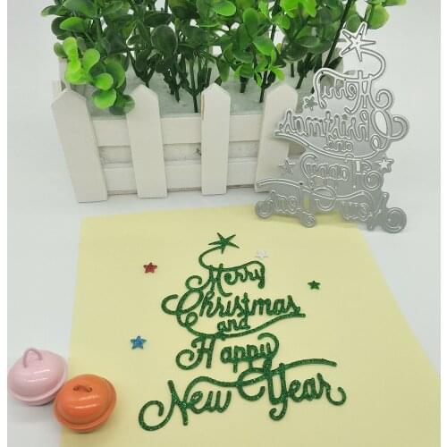 Christmas tree shape Merry Christmas and Happy New Year metal cutter die, scrapbook, photo album decoration DIY handmade art