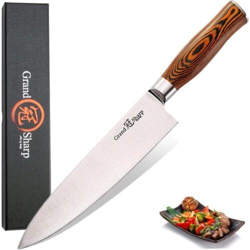 GRANDSHARP 8 Inch Professional Chefs Knife Japanese Style Kitchen Cutlery Meat Cleaver Stainless Steel Kitchen Knife Gift Box