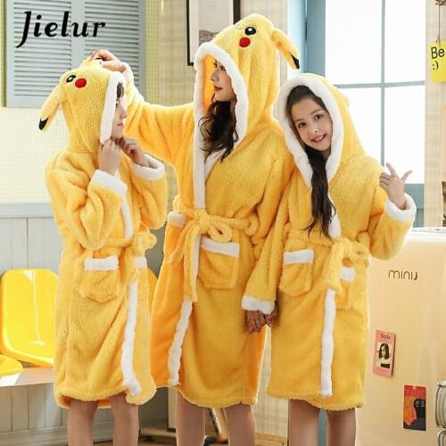Jielur Coral Velvet Bathrobe Women New Cartoon Cute Warm Hooded Robe Ladies Winter 2021 Bath Robes Dressing Gowns Badjas