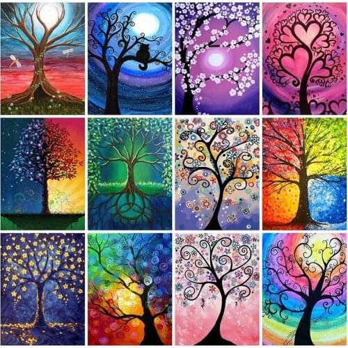 Paint With Diamonds Scenery Tree Diamond Painting Full Round Landscape Picture Of Rhinestone Mosaic Flowers Decor Home Art Gift