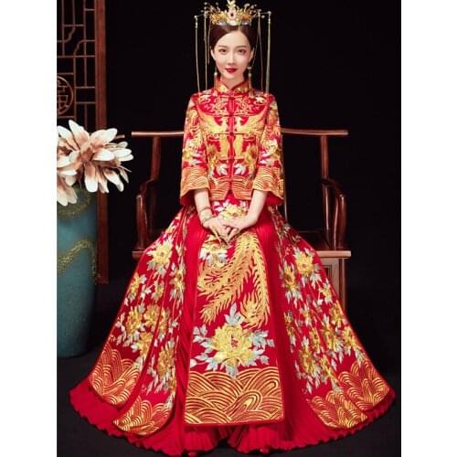 High-quality Chinese Traditional Wedding Clothing Cheongsam Dress Refined Banquet Stylish Elegant Bride китайская одежда
