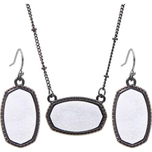 Wholesale 6 Set Lot Necklace With Earrings Jewelry Set Fashion Druzy Drop Earrings for Women