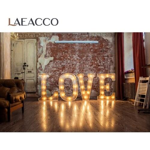 Laeacco Old Rural House Brick Wall Love Bulb Sofa Floor Child Portrait Interior Photo Backgrounds Photo Backdrops Photo Studio