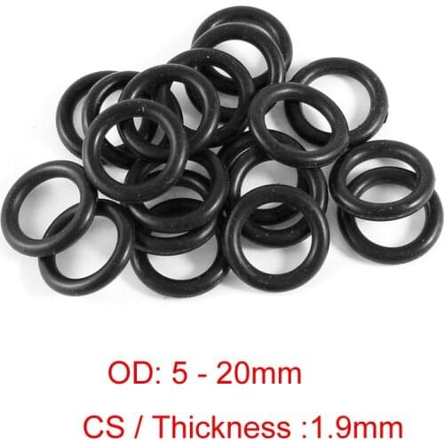 100 PCS Oil Resistance Black NBR rubber O ring O-ring Seal Rubber Gaskets CS 1.9mm x OD 5 6.2 7 8 9 10 11 12 13 14 15 16 17 20mm