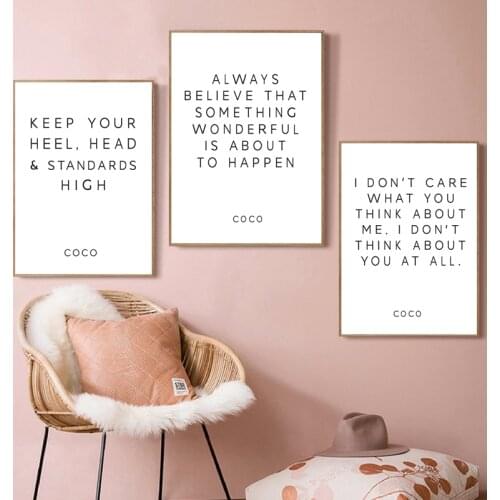 CoCo Quotes Black White Fashion Print Inspirational Saying Wall Art Canvas Painting Motivational Letters Pictures Home Decor
