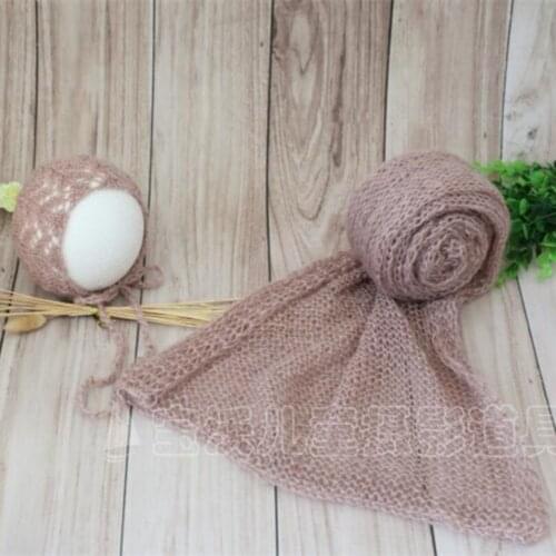 Knitted Baby Swaddle Wrap and Bonnet Set Baby Cap Neutral Baby Cocoon Crochet Stretch wraps Newborn Swaddle Blanket Props