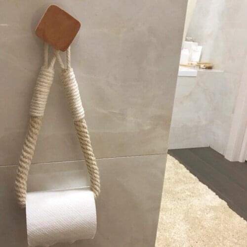 Wooden Head Hem Rope Wall-mounted Rope Toilet Paper Roll Holder Kitchen Retro Towel Rack for Home Paper Towel Stand for Bathroom