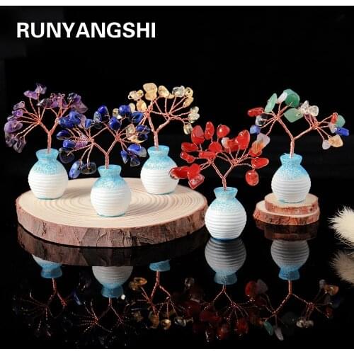 1PC Natural Crystal Mineral Small flowerpot crystal Lucky tree ornaments Magic Repair Family For Home Decoration Christmas Gift