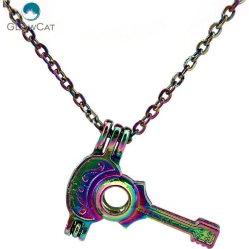 C8 COLORS Hollow Key Diffuser Locket Aroma Essential Oil Diffuser Locket Necklace