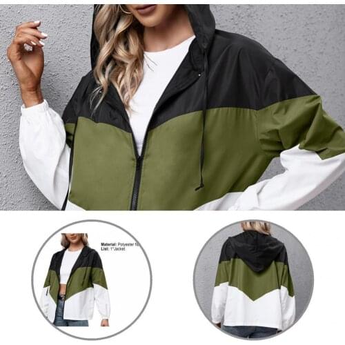 Coat Lightweight Waterproof Color Block Long Sleeve Coat Raincoat Hooded Jacket Lightweight for Climbing