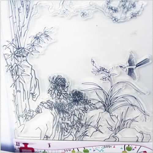 PANFELOU 11.3*15.56cm Bamboo bird Account Transparent Silicone Rubber Clear Stamps cartoon for Scrapbooking/DIY wedding album