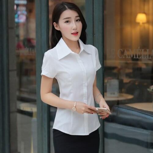 Plus Size 4XL 5XL Summer Women Shirt New short sleeve ol elegant tops and blouses white chiffon shirts office work wear slim