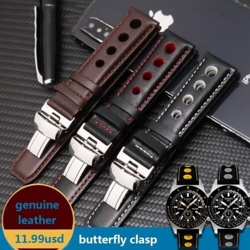 Watchband 20mm Genuine Leather Strap for PRS516 Men‘s Watches Band with Butterfly Clasp Black Brown Soft Cowhide Belt