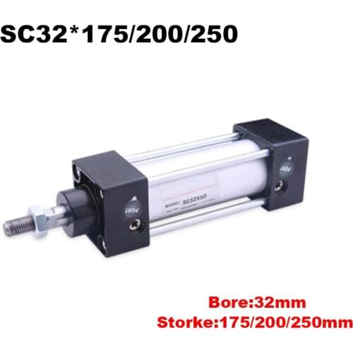 SC32 Series Single Rod Double Acting Pneumatic Cylinder Bore 32mm Strock 175/200/250 Standard Air Cylinders SC32*175 SC*200/250