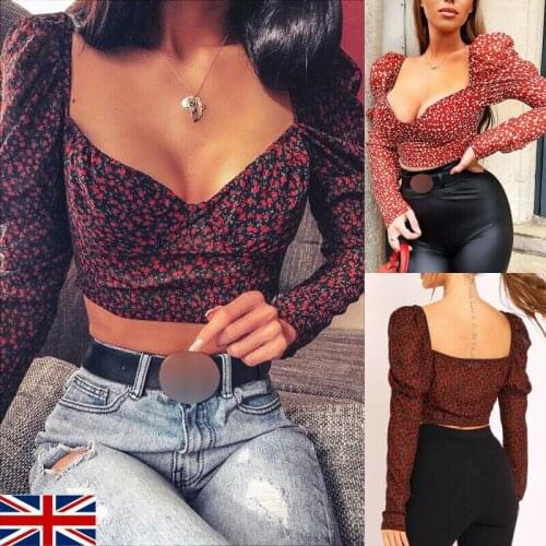 Sexy Women Boho Sheer Mesh Puff Sleeve Crop Tops Ladies Long Sleeve Sexy Blouse T Shirt