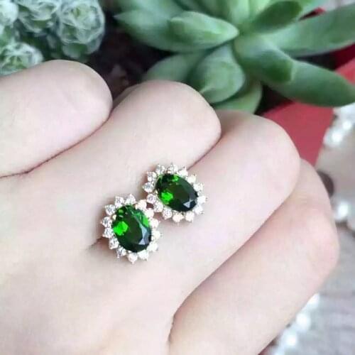 Natural diopside stud earrings 925 sterling silver natural green gemstone earrings women Classic earrings for anniversary