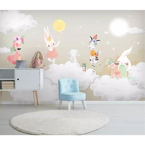 Modern silk cloth 3d wallpaper Nordic simple fashion elegant air balloon bunny childrens room wall papers home decor