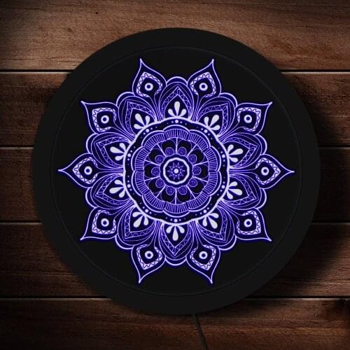 Lotus Flower Circle LED Calming Light Yoga Studio Floral Mandala Spritual Geometric Pattern Multi-color Wall Hanging Neon Sign