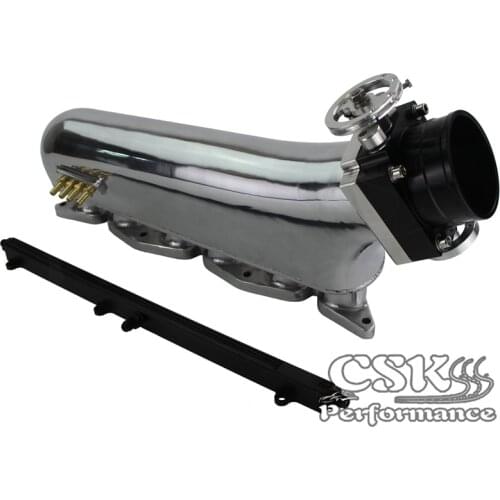 Intake Manifold+Fuel Rail +90mm Reverse Throttle Body Fit For Toyota 1JZ-GTE Black