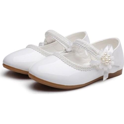 1 2 3 4 5 6 7 Years New Flower Children Little Girls White Pearl Leather Shoes For Girls Kids Party Wedding Princess Dress Shoes