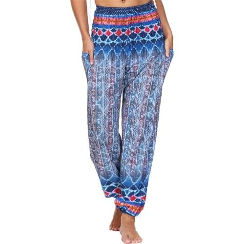Womens Boho Print Loosed Yoga Pants, Harem Hippie Palazzo Baggy Gypsy Indian Lounge Pants With 2Pockets