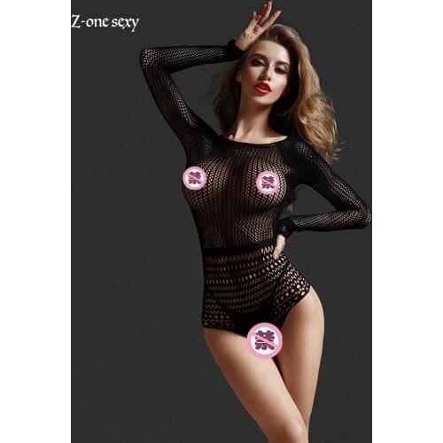 Womens underwear fun Uniform sexy large adult open back hollow black silk stockings sexy lingerie Bodysuit women Exotic costume