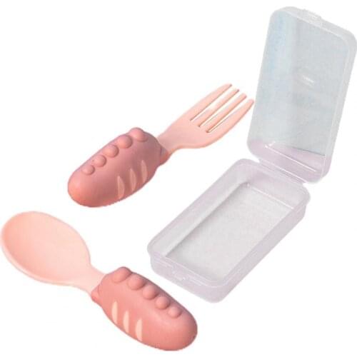 1 Set Baby Utensils Non-slip Handle Multi-use BPA Free Toddler Food Feeding Spoon Fork Solid Feeding Utensils
