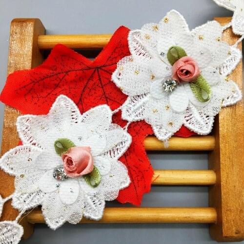 10x Vintage Rose Flower Floral Diamond Embroidered Lace Edge Trim Ribbon Applique Patches Wedding Dress Fabric DIY Sewing Craft