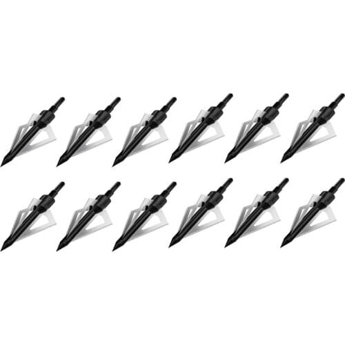 12Pcs 3 Blades Hunting Archery Broadheads 100 Grain Screw-In Heads Tips Compatible with Crossbow and Compound Bow