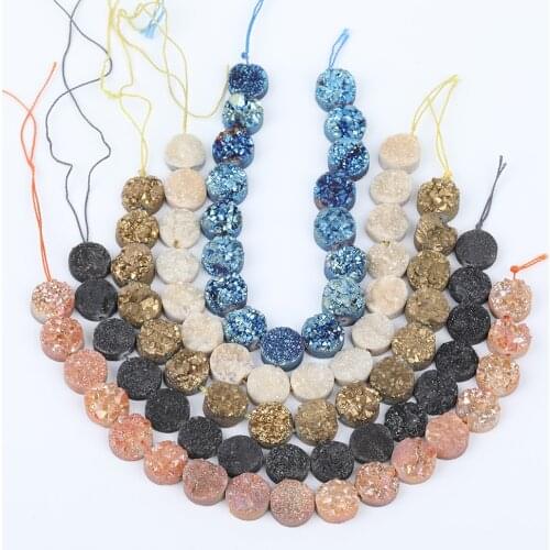 16PCS/Strand.12mm Gunmetal Black Titanium Druzy Drusy Agates Spacer Beads ,Middle Drilled Drusy Round Beads Strands XFX-169AMEE