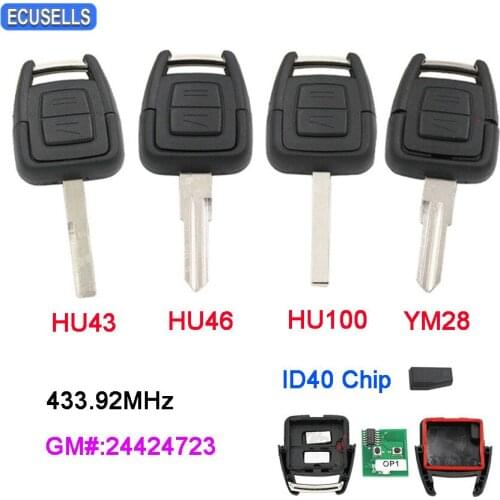 2 Button Remote Key 433.92Mhz Transponder ID40 Chip For Opel Astra Vectra Zafira Omega Frontera HU43/HU46/HU100/YM28 Uncut Blade