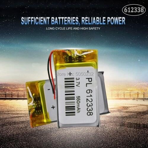 2pc Polymer battery 550 mah 3.7 V 612338 smart home MP3 speakers Li-ion battery for dvr,GPS,mp3,mp4,cell phone,speaker