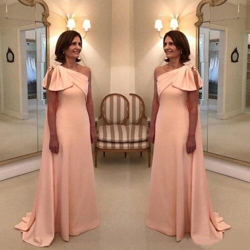 2020 Coral One Shoulder Long Mother of the Bride Dress Floor Length A Line Modest Formal Evening Gowns Wedding Guest Dress Custo