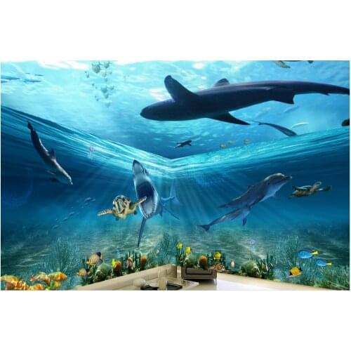 Wallpaper 3d ceiling Marine shark dolphin 3D stereo theme space background wall 3d ceiling murals wallpaper
