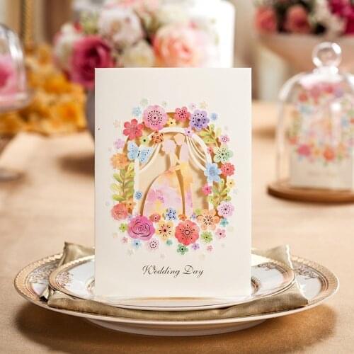 50Pcs Floral Laser Cut Wedding Invitations Card with Envelope, Customized Marriage Wedding Announcement Invitation Party Favors