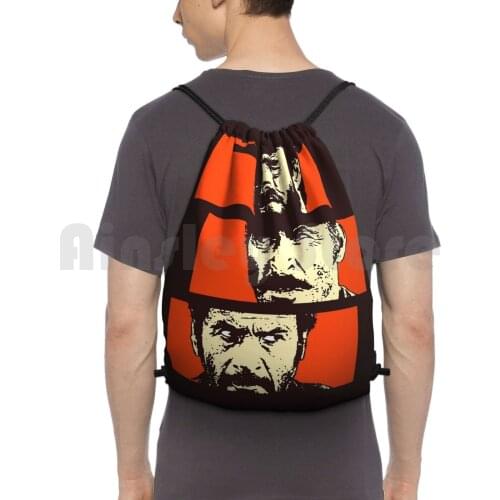 Blondie , Angel Eyes , Tuco Backpack Drawstring Bags Gym Bag Waterproof Cult Movie Retro Vintage Movie Film Clint