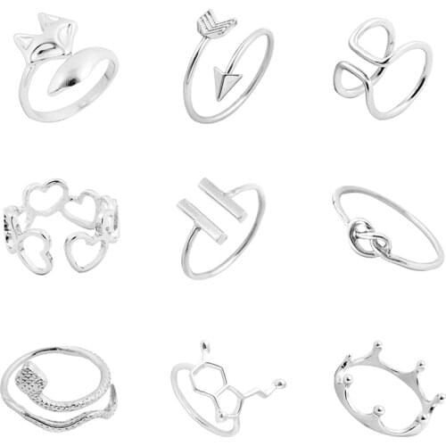 2020 Bohemian Geometric Ring Hip Hop Adjustable Arrow Snake Heart Bar Finger Rings for Women Dating Party BFF Jewelry bague