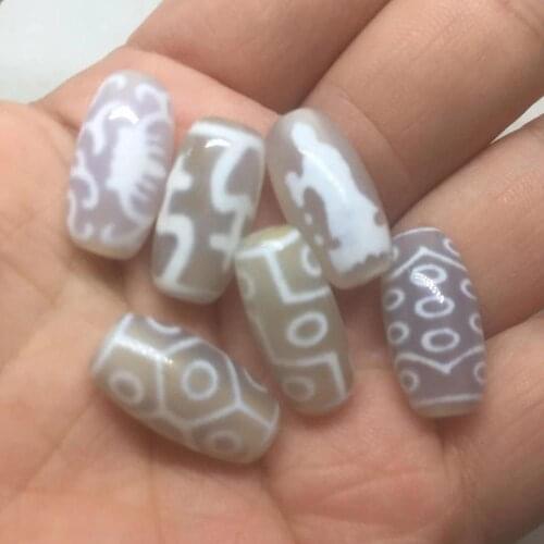 1PCS 1LOT Rare Patterns many Patterns 10mm*20mm White Color Natural Agate Amulet Dzi Beads for Bracelet DIY Jewelry Making