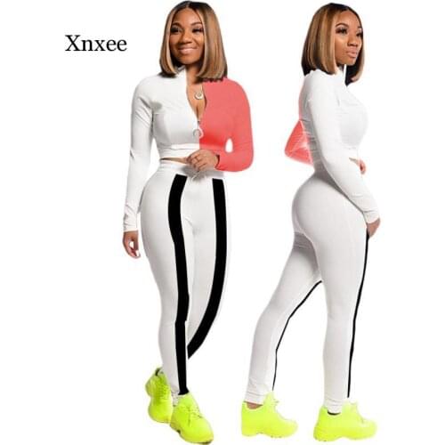 Color Patchwork Long Sleeve Crop Top Two Piece Set Zipper Sports Pencil Pants Tracksuit Workout Jogging Running Suit Outfits