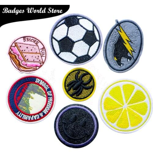 Cartoon Decorative Round Patch Smile Face Spider icon Embroidered Applique Patches For DIY Iron on Badges Stickers on clothes