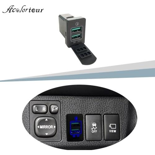 Dual USB QC3.0 Quick Charger Blue Led Charging Socket Adapter For Toyota Camry Corolla Prado RAV4 Yaris Highlander Vios Reiz