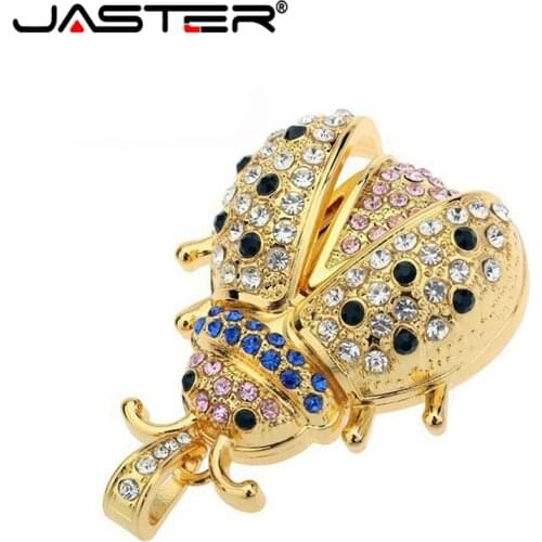 JASTER Lovely beetle use flash drive crystal pendrive fashion diamond metal insect pen drive 4G 16GB 32GB 64GB memory stick gift