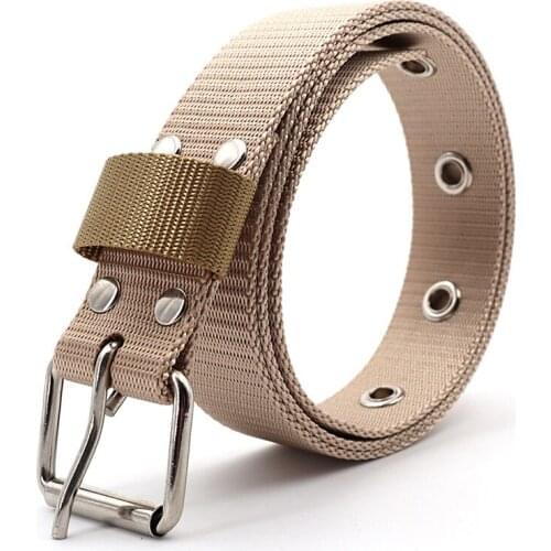 FLying Art Mens High Quality Single Pin Button Hole Wide Canvas Buckle 40mm Stainless belt for men